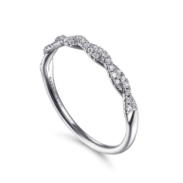 14K White Gold Twisted Diamond Band Ring