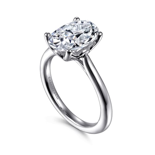 14K White Gold Oval Lotus Diamond Engagement Ring