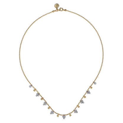 14K White Yellow Gold Bujukan Beads and Diamond Droplet Necklace