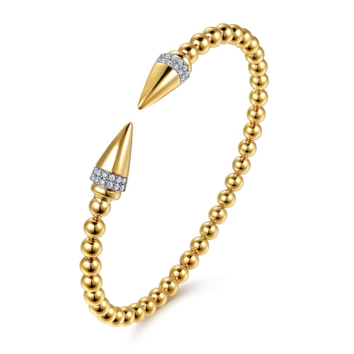 14K Yellow Gold Bujukan Diamond Spike Open Bangle Bracelet (.19 CTW)