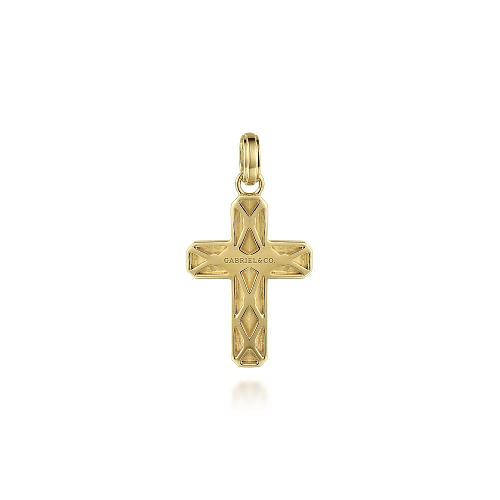 14K Yellow Gold Brushed Finish Cross Pendant