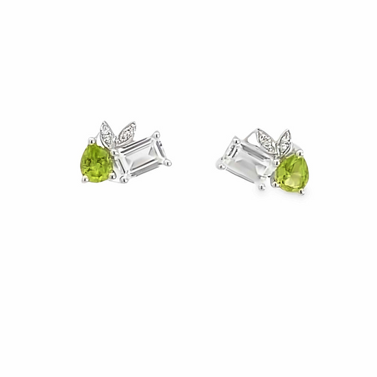 Two-Stone Peridot and White Topaz Diamond Earrings