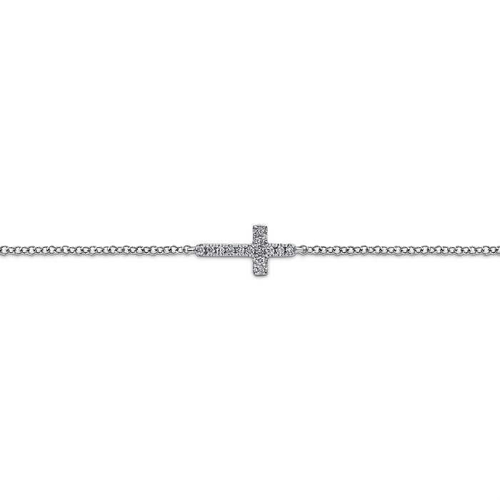 14K White Gold Diamond Cross Chain Bracelet