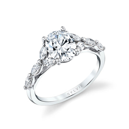 14K White Gold Oval Diamond Engagement Ring - 0.48 Carats