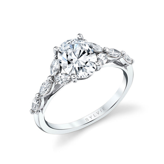 14K White Gold Oval Diamond Engagement Ring - 0.48 Carats