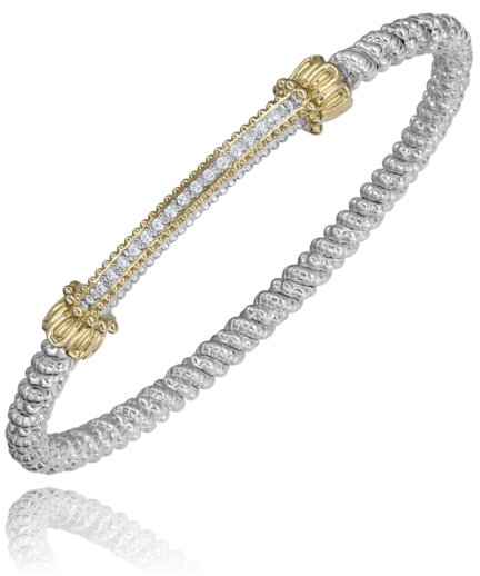 14K Yellow Gold and Sterling Silver Diamond Bangle Bracelet