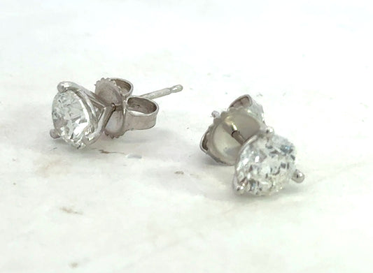 14K White Gold Classic Martini 3-Prong Studs - 2.01 Carats