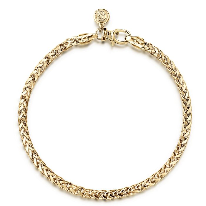 14K Yellow Gold Mens Wheat Chain Bracelet