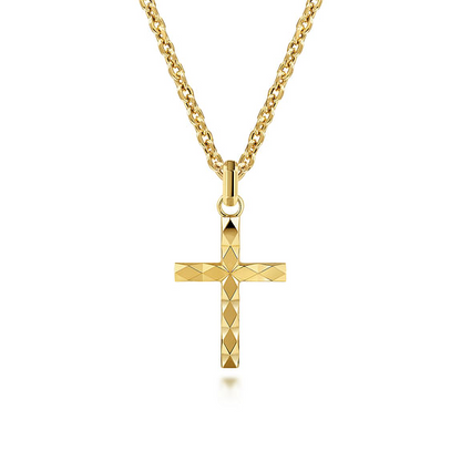 14K Yellow Gold Faceted Cross Pendant