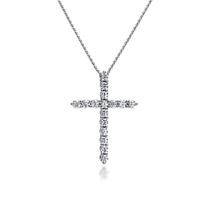 14K White Gold Diamond Cross Pendant Necklace