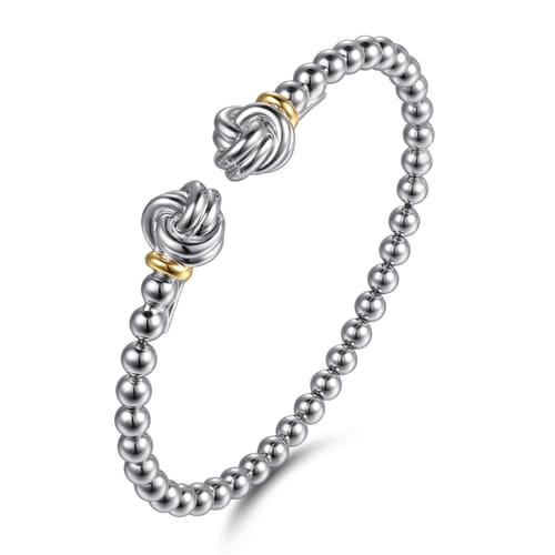 14K Yellow Gold and Sterling Silver Bujukan Knot Open Bangle Bracelet
