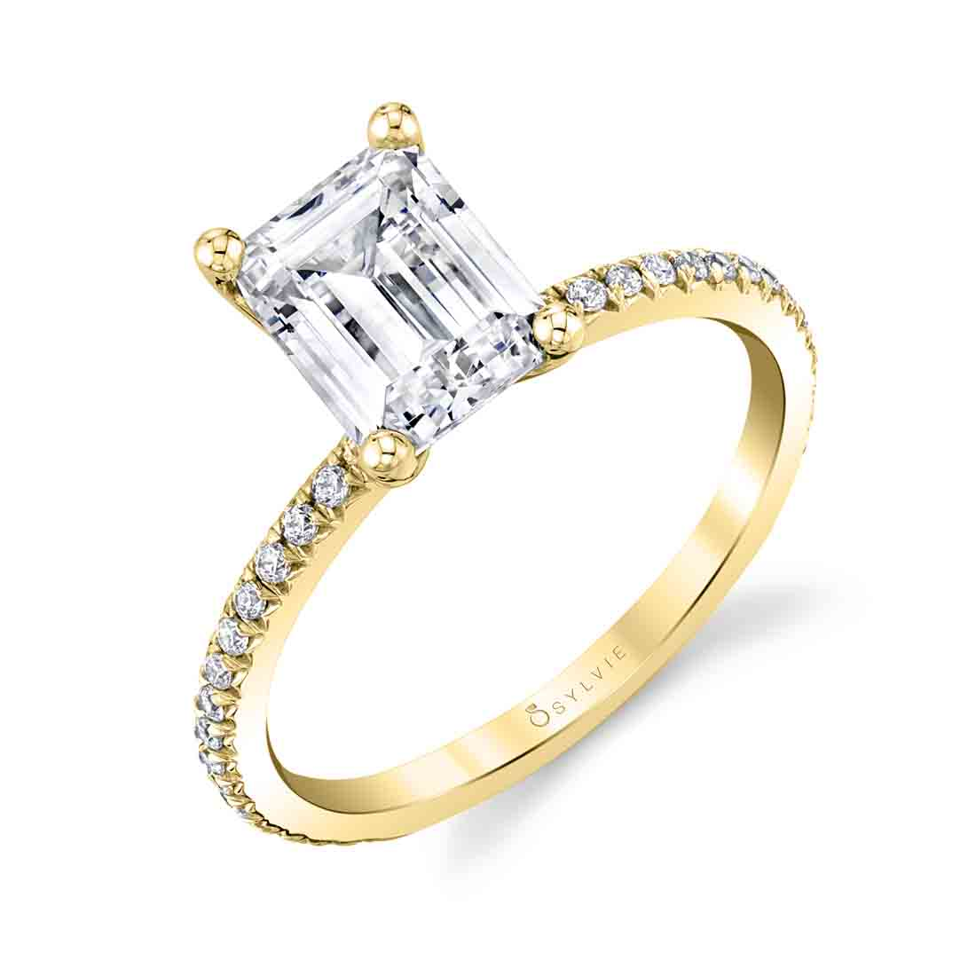 14K Diamond Emerald Shaped Engagement Ring