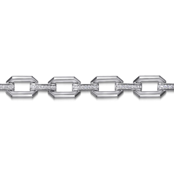 Sterling Silver White Sapphire Link Chain Tennis Bracelet