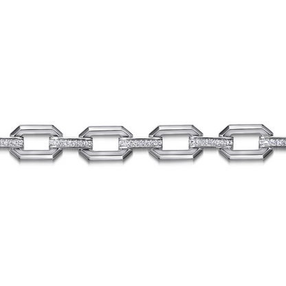 Sterling Silver White Sapphire Link Chain Tennis Bracelet