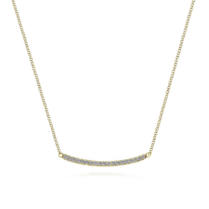 Gabriel & Co | 14K Yellow Gold Diamond Pave Curved Bar Necklace