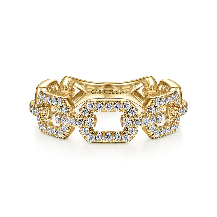 14K Yellow Gold Pave Diamond Chain Link Stackable Ring Band