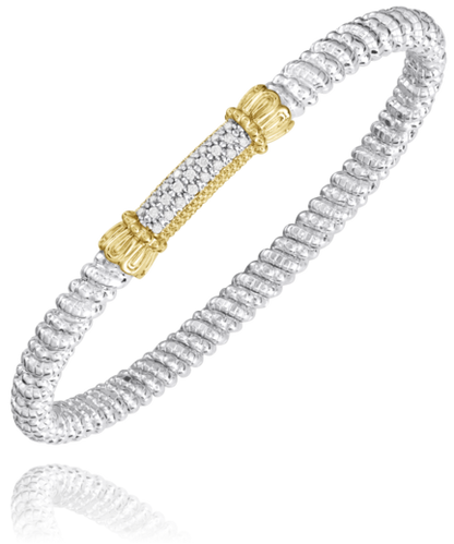 14K Yellow Gold and Sterling Silver Diamond Bangle Bracelet