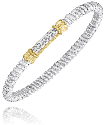 14K Yellow Gold and Sterling Silver Diamond Bangle Bracelet