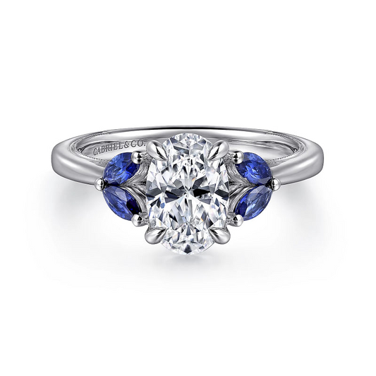 Gabriel & Co | Dani - 14K White Gold Round Diamond and Sapphire Engagement Ring