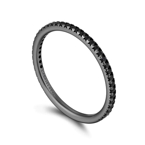 14K White Gold Black Rhodium Black Diamond Stackable Band - 0.18 Carats