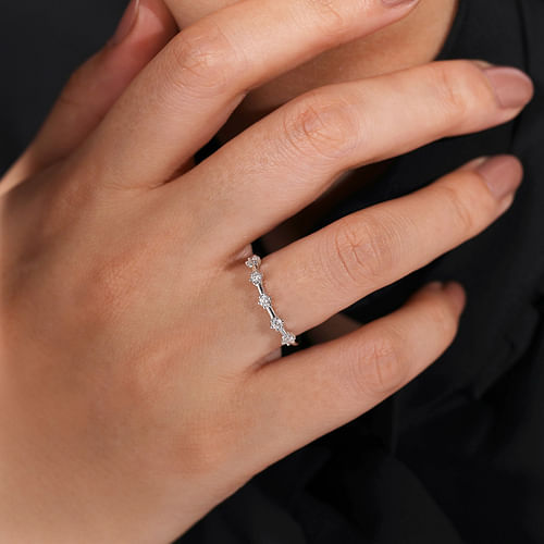 14K White Gold Diamond Station Anniversary Band