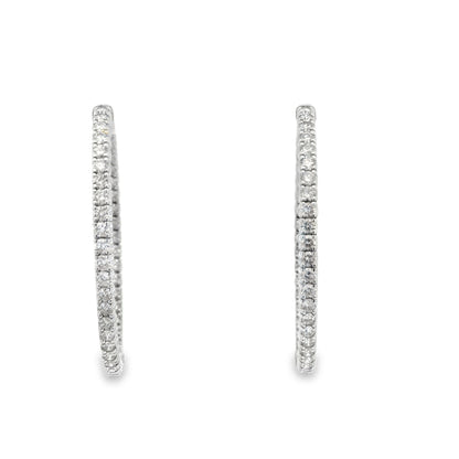 14K White Gold Diamond Inside-Out Hoops - 5.09 Carats