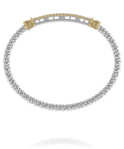 14K Yellow Gold and Sterling Silver Diamond Bangle Bracelet