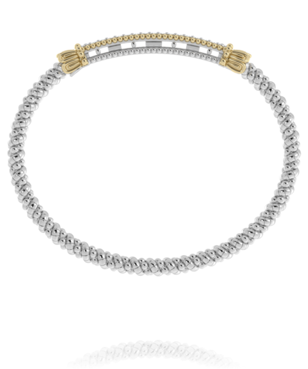 14K Yellow Gold and Sterling Silver Diamond Bangle Bracelet