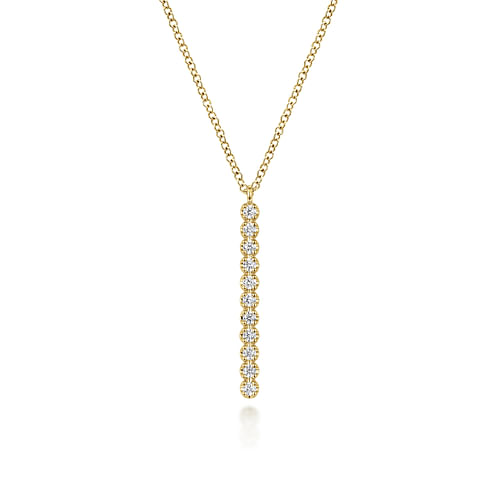 14K Yellow Gold Diamond Vertical Bar Y Pendant Necklace