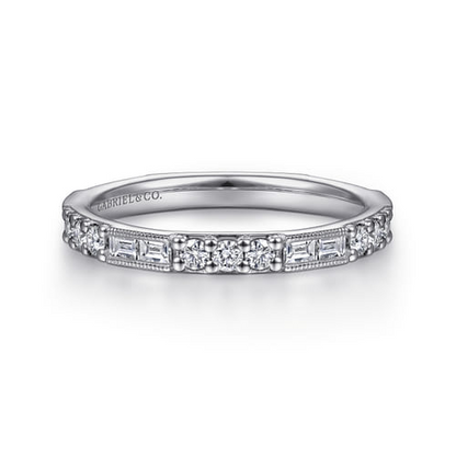 14K White Gold Baguette and Round Diamond Stackable Ring (.60 CTW)