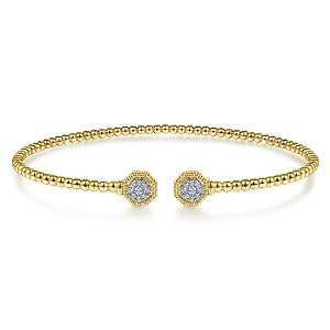 14K Yellow Gold Bujukan Diamond Hexagon Split Bangle