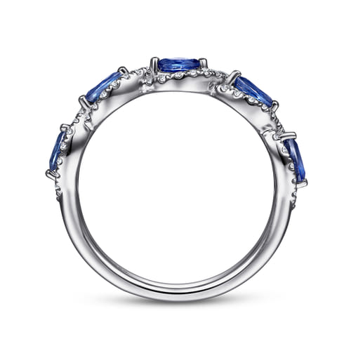 Gabriel & Co | 14K White Gold Diamond and Sapphire Twisted Ring