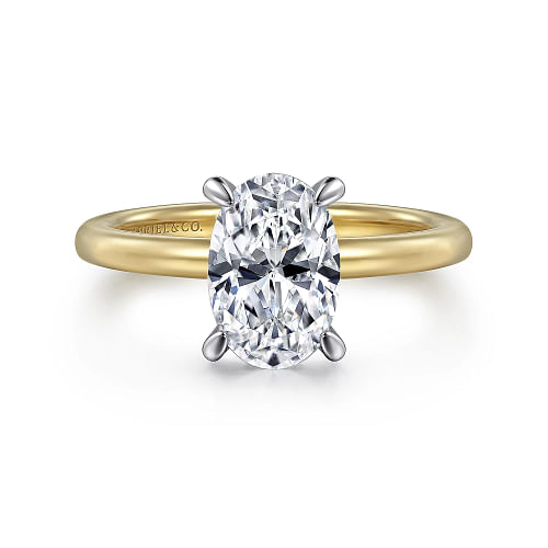 Cari - 14K White-Yellow Gold Hidden Halo Oval Diamond Engagement Ring