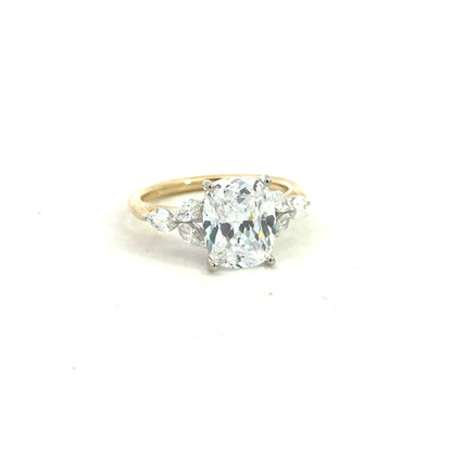 14K Two Tone Cushion Diamond Engagement Ring - 0.48 Carats