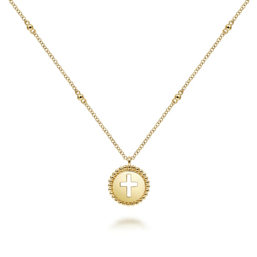 14K Yellow Gold Bujukan Cross Pendant Necklace