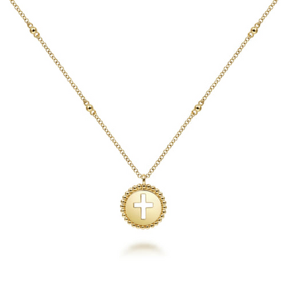 14K Yellow Gold Bujukan Cross Pendant Necklace