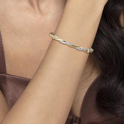 14K Yellow Gold Bujukan Diamond Twist Split Bangle Bracelet