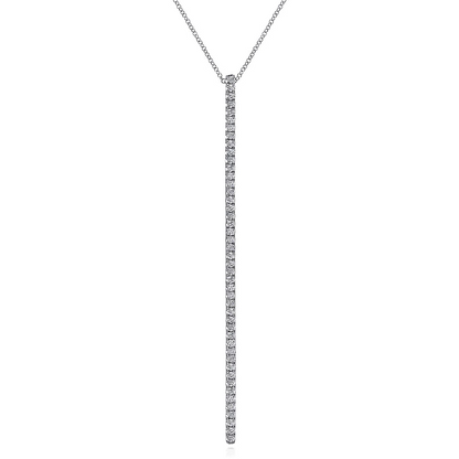 14K White Gold Long Diamond Bar Pendant Necklace