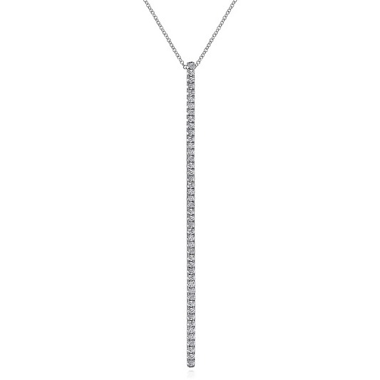 14K White Gold Long Diamond Bar Pendant Necklace