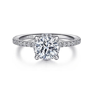 Gabriel & Co | Hart - 14K White Gold Hidden Halo Round Diamond Engagement Ring