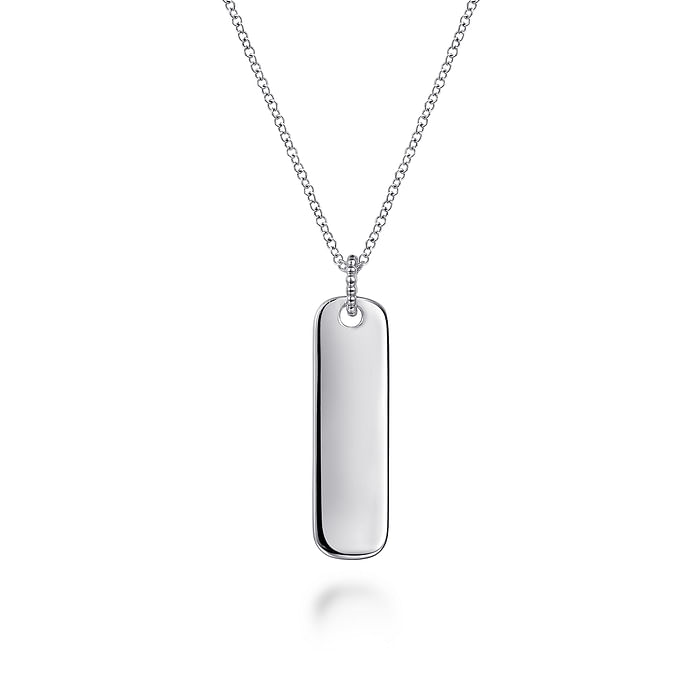 925 Sterling Silver Long Rectangular Pendant Necklace