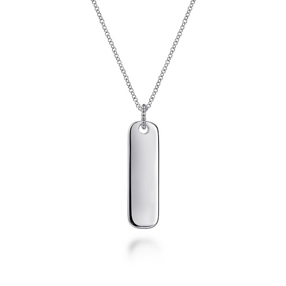 925 Sterling Silver Long Rectangular Pendant Necklace