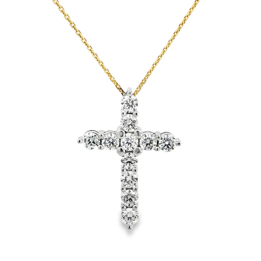 14K Two-Tone Diamond Cross Necklace - 2.20ct