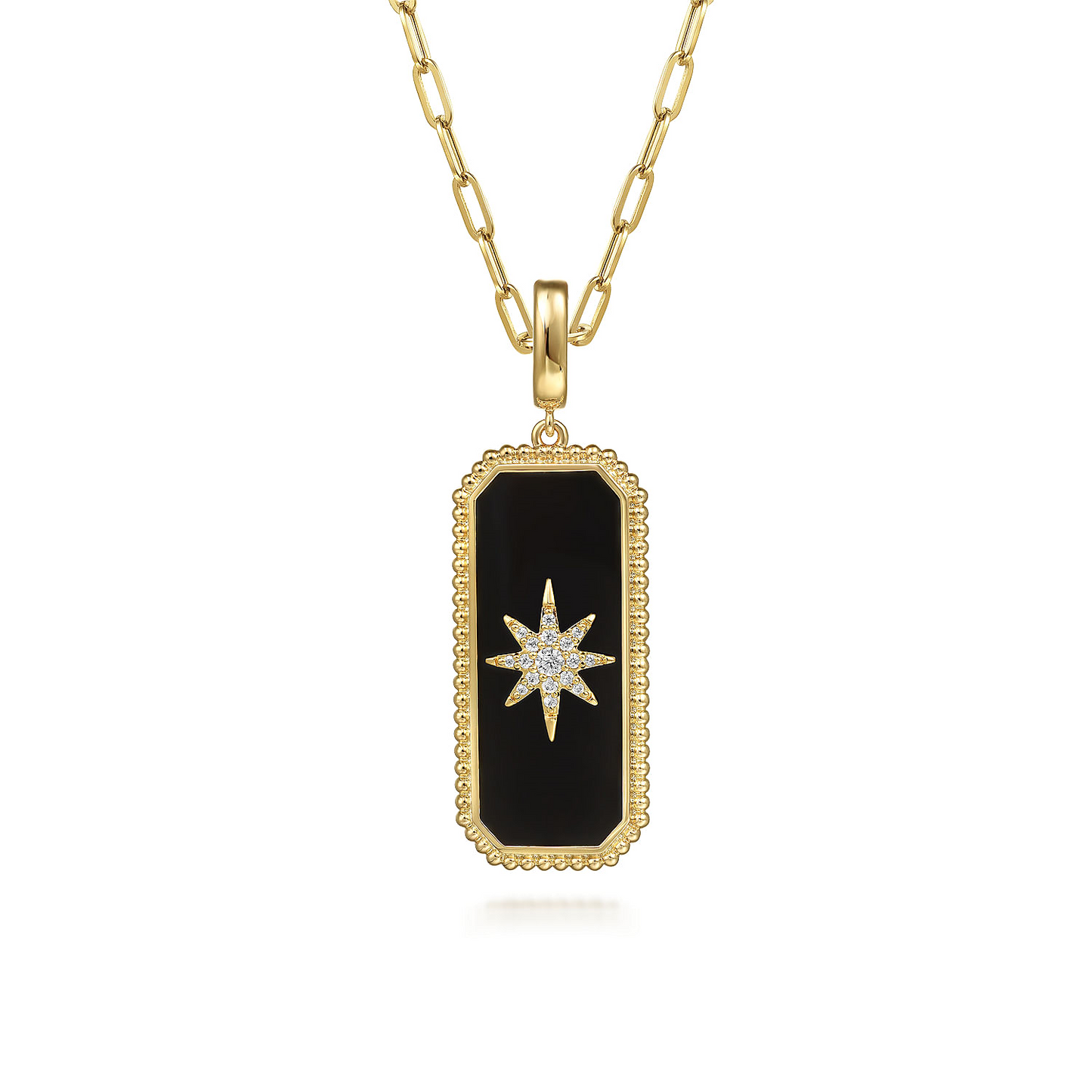 14K Yellow Gold Diamond and Onyx Bujukan Medallion Pendant