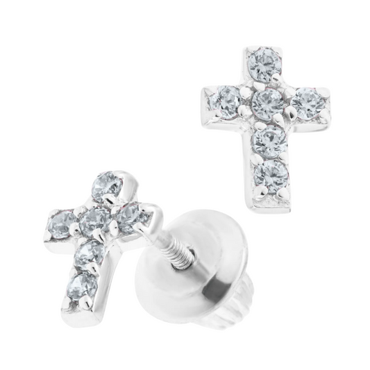 Sterling Silver and CZ Cross Earrings