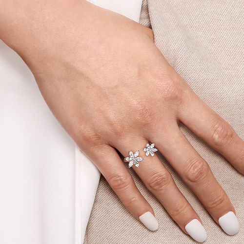 14K White Gold Diamond Floral Open Ladies Ring