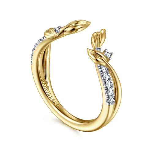 14K Yellow Gold Curved Floral Open Diamond Ring (.15 CTW)