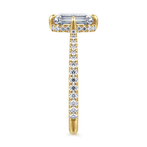 14K Yellow Gold Compass Prong Emerald Cut Diamond Engagement Ring (0.37 CTW Accent Diamonds)