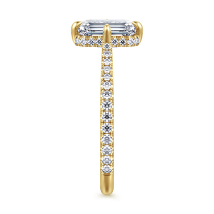 14K Yellow Gold Compass Prong Emerald Cut Diamond Engagement Ring (0.37 CTW Accent Diamonds)