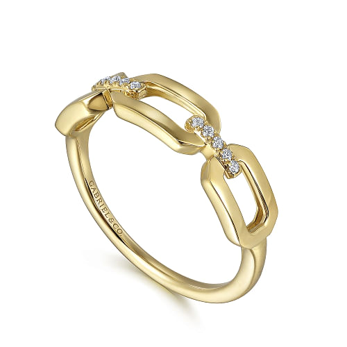 Gabriel & Co | 14K Yellow Gold Diamond Link Chain Ladies Ring